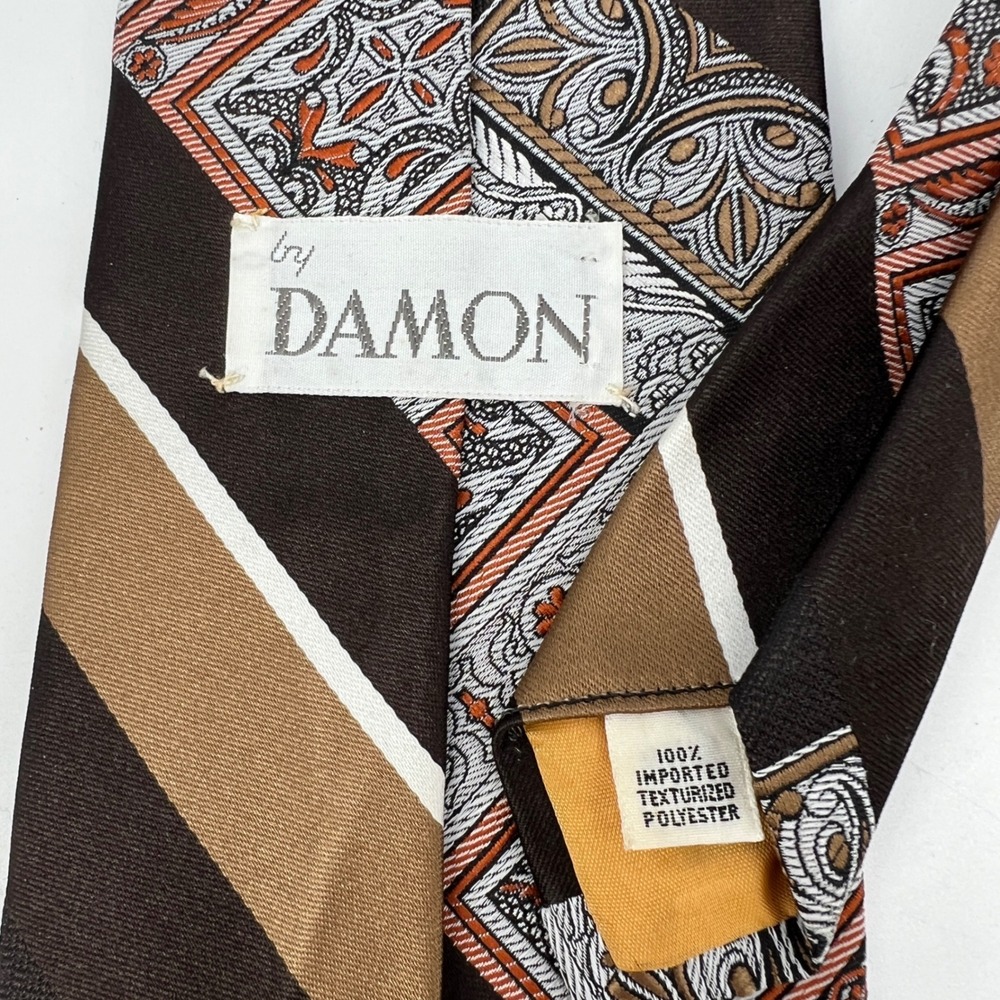 Groovy Vintage 70s Necktie Men's Tie Brown Tan Wide by Damon Union Made - Picture 3 of 6